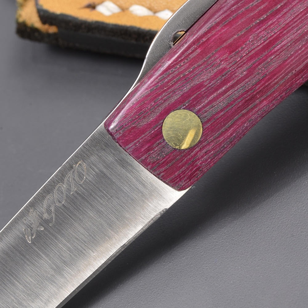 カスタムナイフ 後藤渓 折りたたみ 天然木材ハンドル 肥後守型 レザー