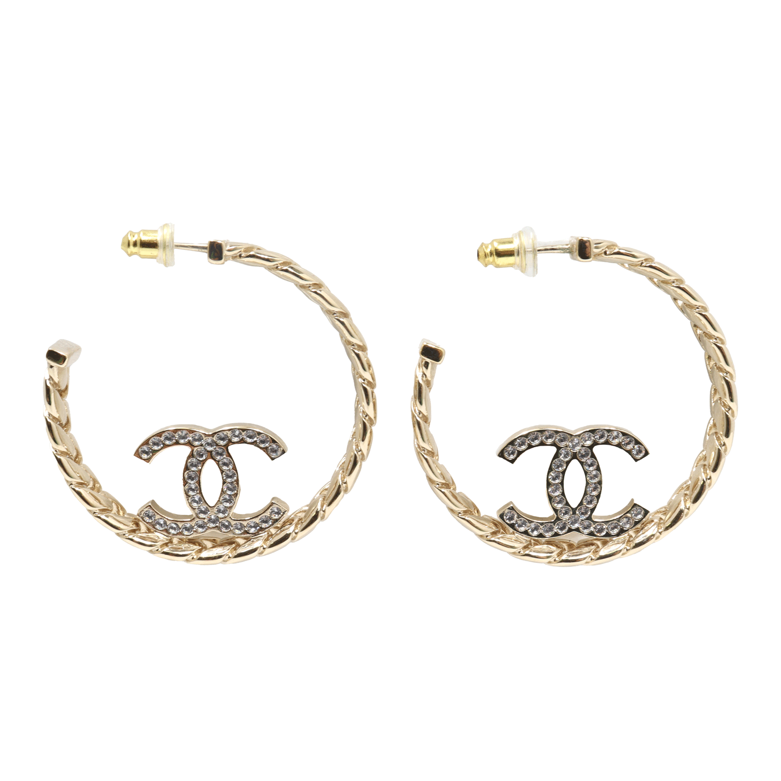 CHANEL シャネル GP フープピアス ココマーク チェーン ラインストーン