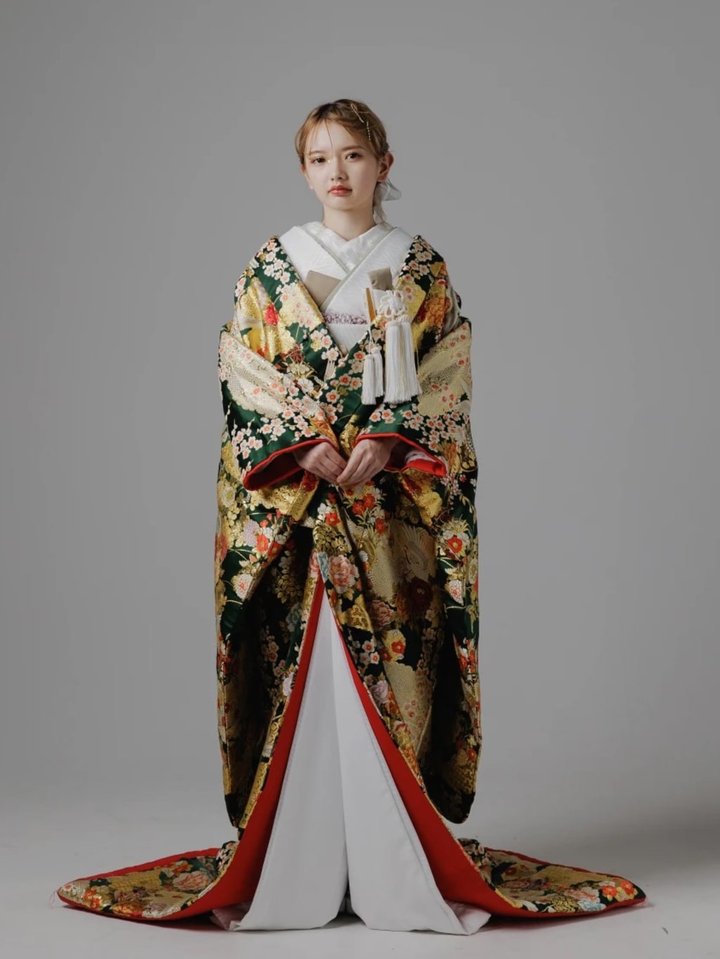 色打掛 ゴールド 正絹 打掛 色打掛 正絹 西陣織 高級西陣織 】正絹 花嫁