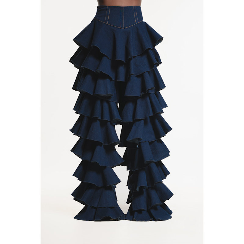 Daria Denim Ruffle Pants | OFUURE | Wolf & Badger