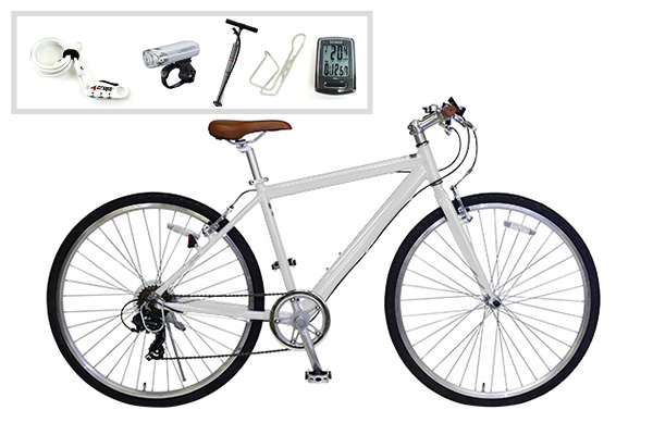 ホワイト クロスバイク アルミフレーム 自転車 ロックリング付き