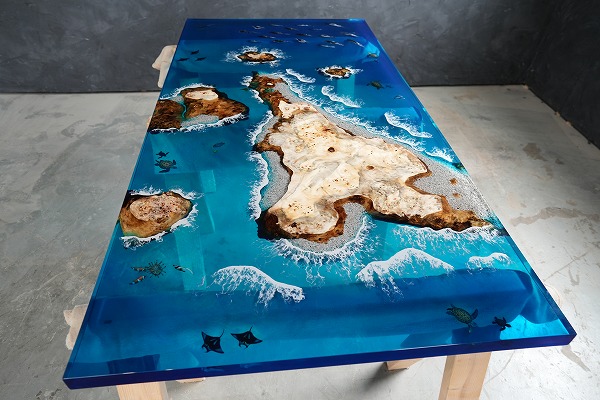 世界に一つだけの オーシャンレジン ローテーブル 海アート Ocean