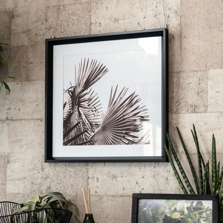 アートパネル モノクロ リーフ ボタニカル 50×50cm 壁掛け インテリア