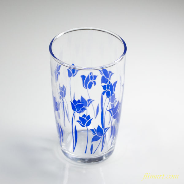 佐々木グラスガラスコップ花柄青R2091 : 昭和レトロガラス食器