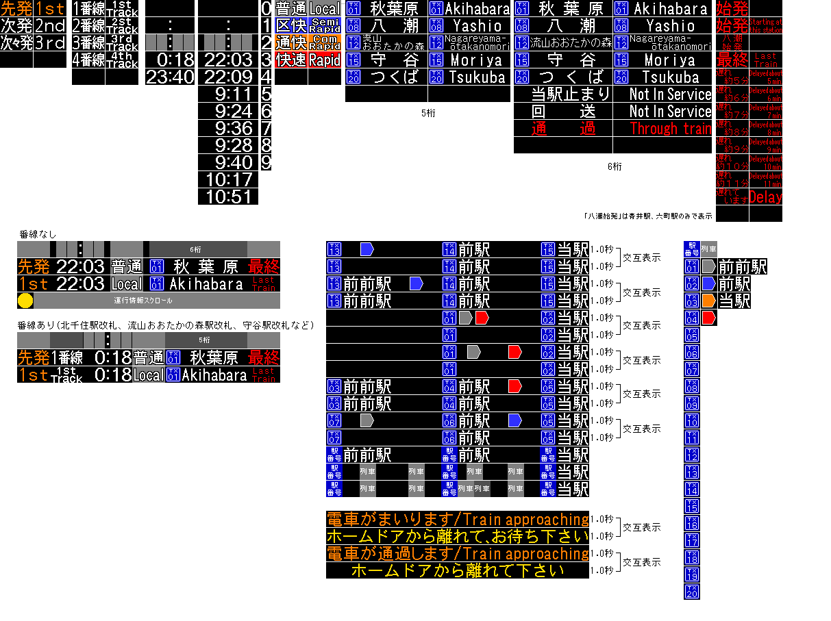 つくばエクスプレス LED電光掲示板 2021年表示更新版 発車標シミュレーター