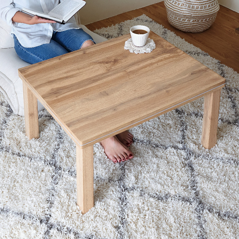 木製ガラストップこたつテーブル アジアンテイスト 正方形炬燵 木製