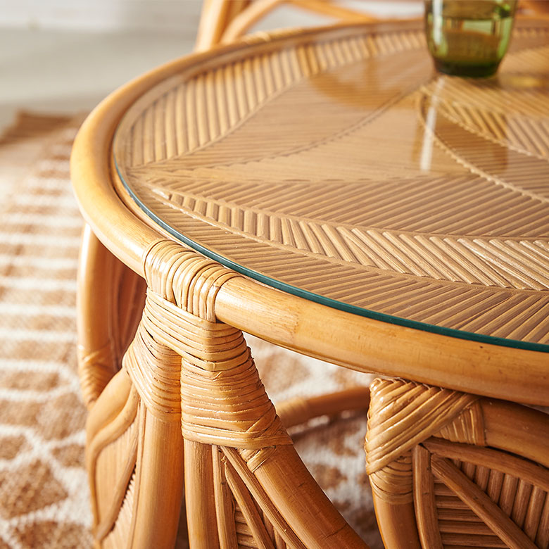 ラタン テーブル ガラス 天板 ローテーブル 丸型 センターテーブル 丸