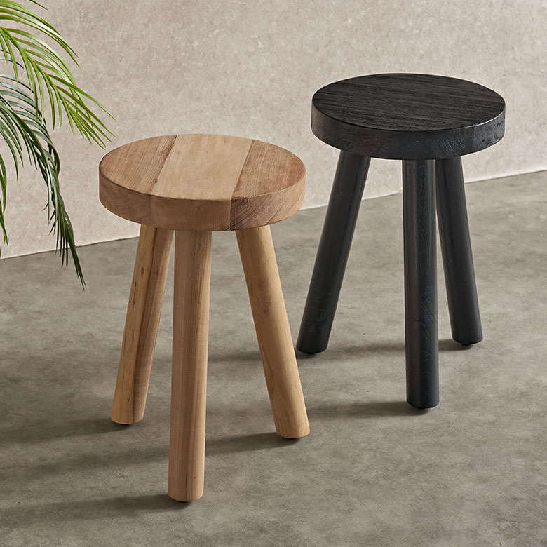 天然材を使用した古材風 シンプルなスツール 天然材を使用した