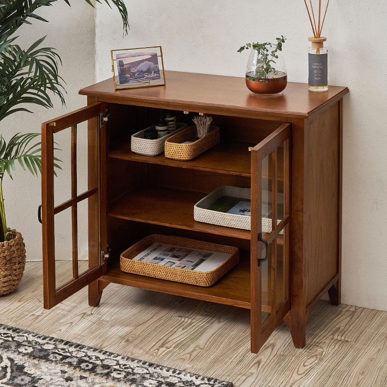 ティンバー キャビネット リビングチェスト チェスト 木製 ガラス扉