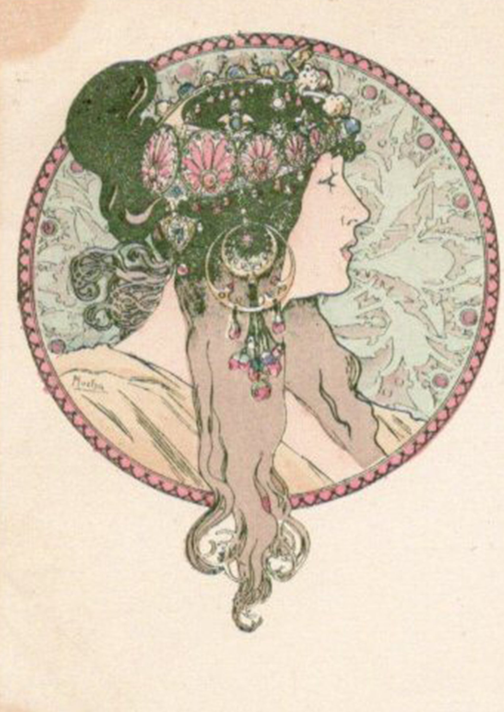 アルフォンス・ミュシャ ≪ブルネット（ビザンティン風の頭部より