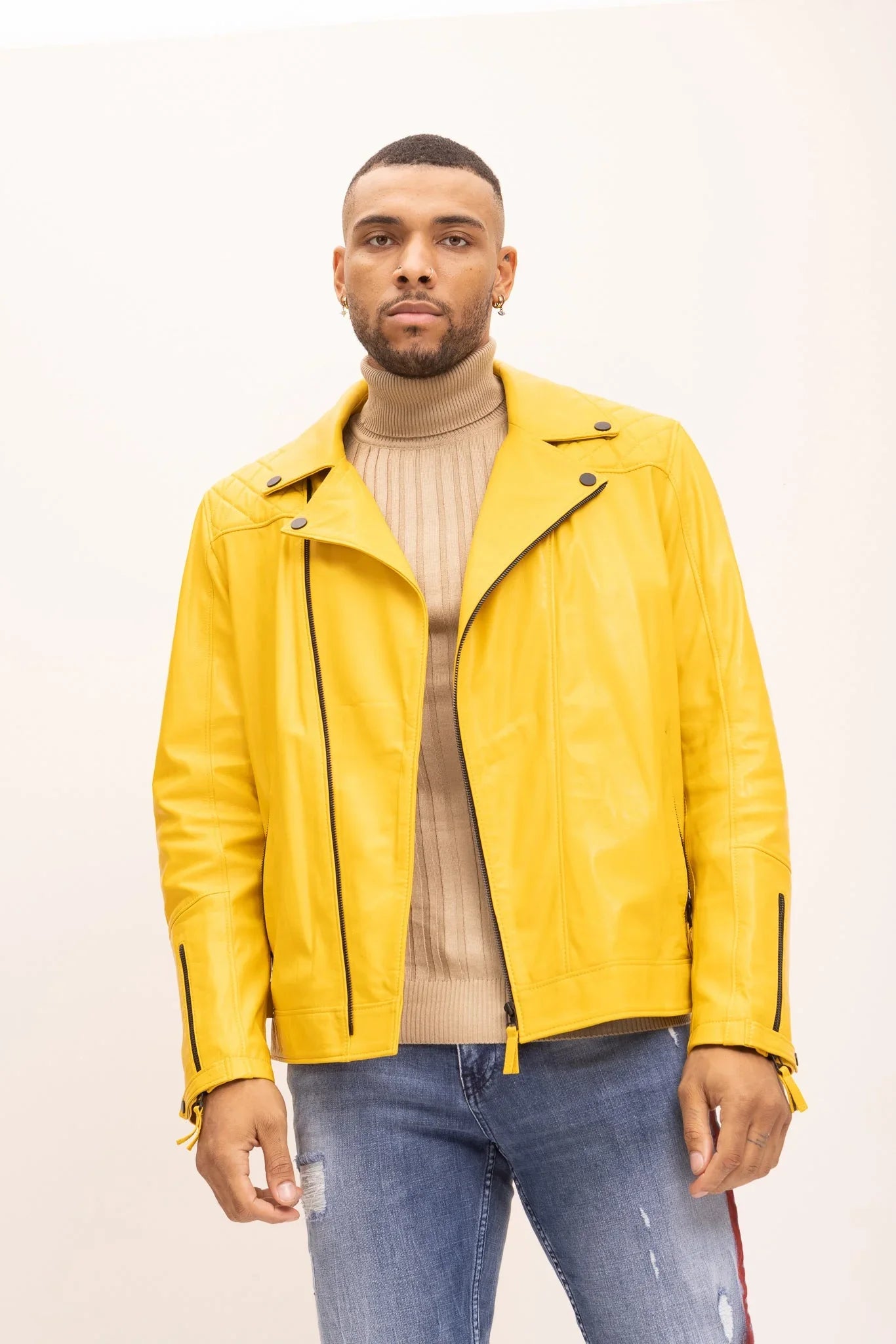 Premium Lamb Skin Motorcycle Jacket - Yellow - Ron Tomson