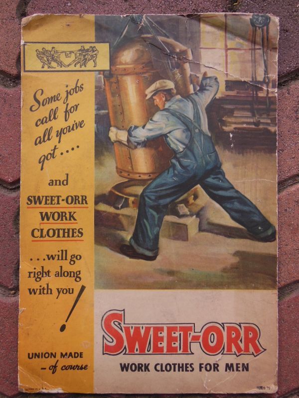 1940'S SWEET-ORR ADVERTISING CARDBOARD SIGN - ROCK-A-HULA Vintage