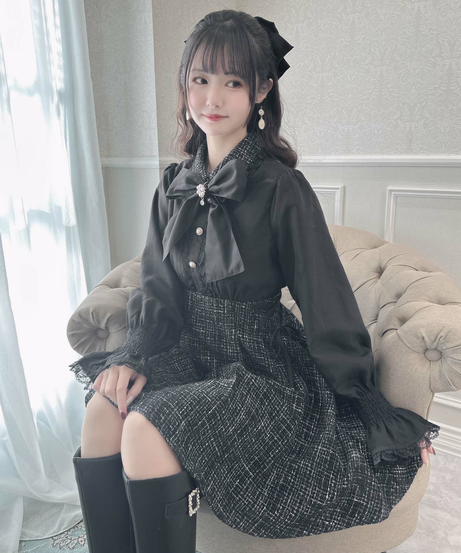 ボウタイリボンツイードドッキングワンピース | Rlab store