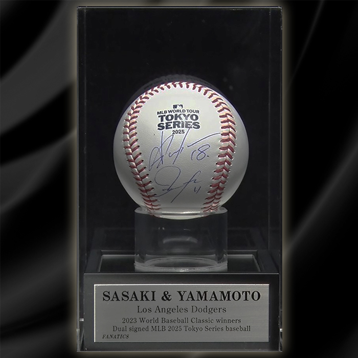 佐々木朗希＆山本由伸 直筆サイン入りMLB公式試合球 ディスプレイ