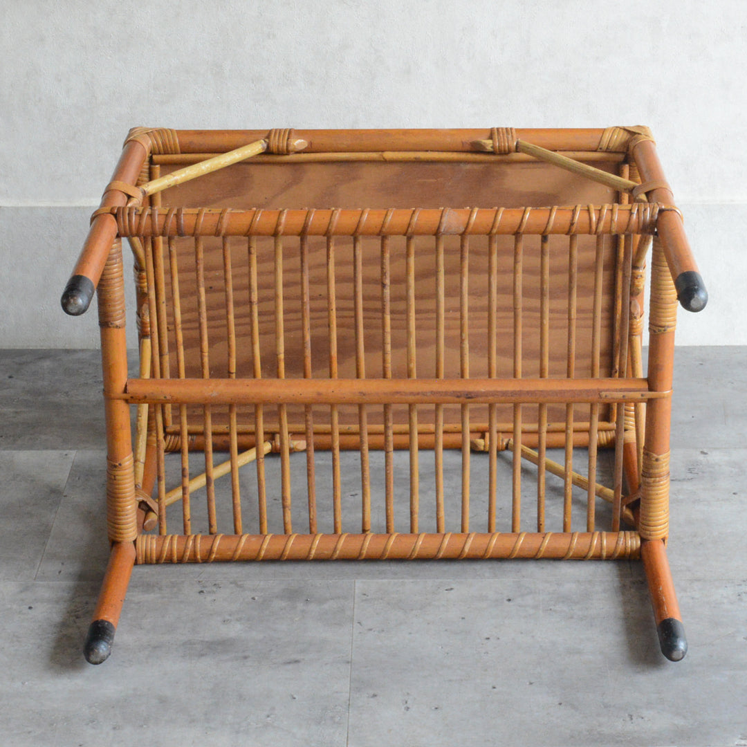 デンマークヴィンテージ ラタンサイドテーブル(棚付き・天板チーク）6