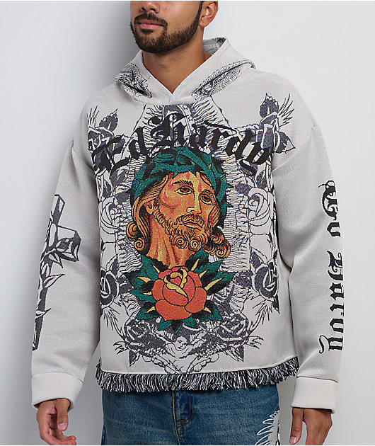 Ed Hardy Mother Of God White Tapestry Hoodie | Zumiez