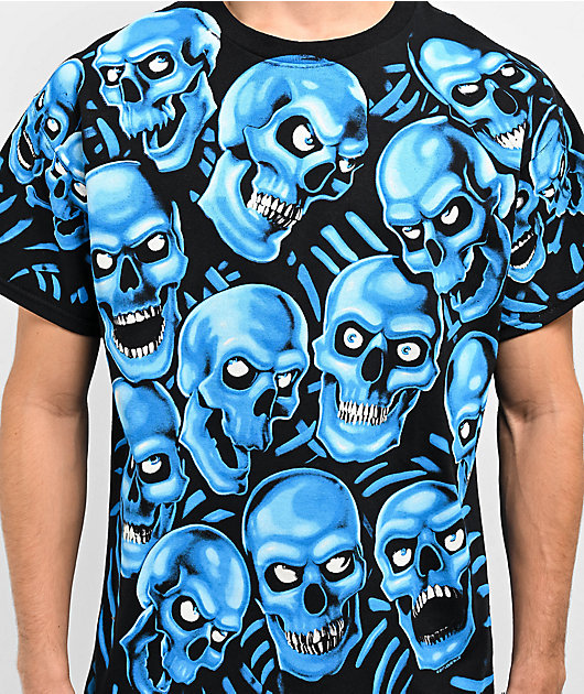 Liquid Blue Skull Pile Blue T-Shirt | Zumiez