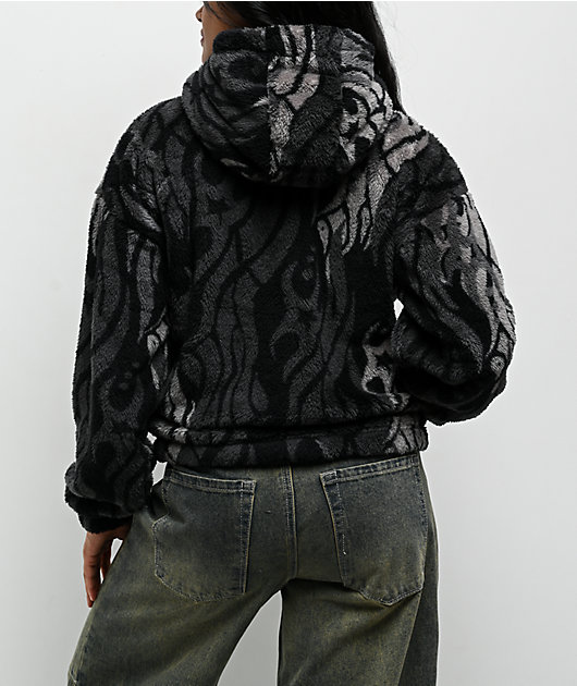 Ninth Hall Aven Flames Grey Sherpa Zip Hoodie | Zumiez