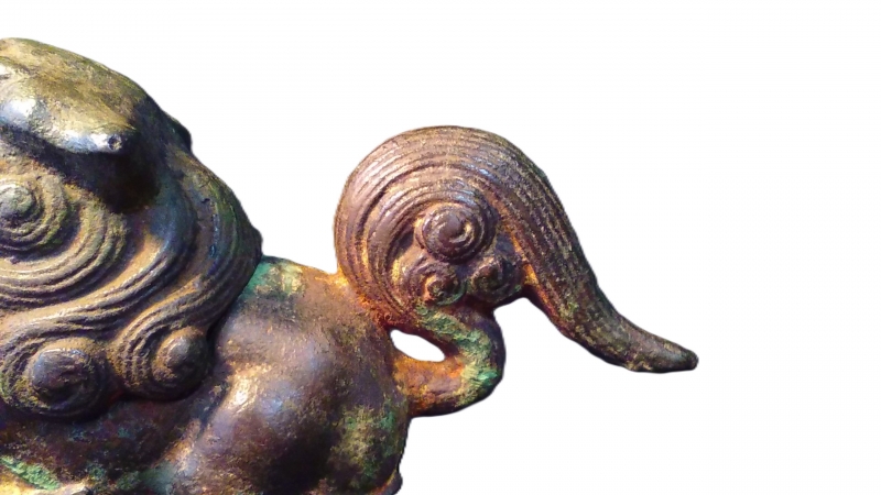 獅子，真鍮製，古美術品，重2100克。 狛獅子香炉 】 鉄地真鍮鍍金 室町