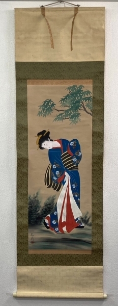 肉筆人物画 唐人お吉/肉筆絹本掛軸/骨董肉筆画 掛軸