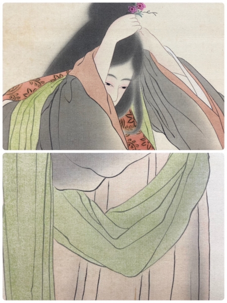 真作/田能村直入/羅漢像画賛/絹表装/軸先紫檀/布袋屋掛軸HE-948