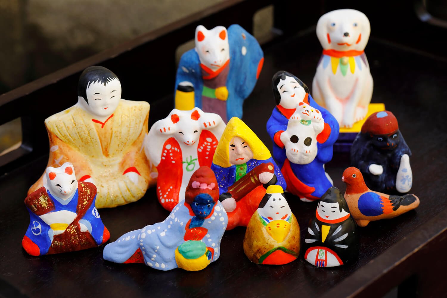 今戸焼 三すくみ 狐拳 キツネ 猟師 庄屋 土人形 置物 民芸品