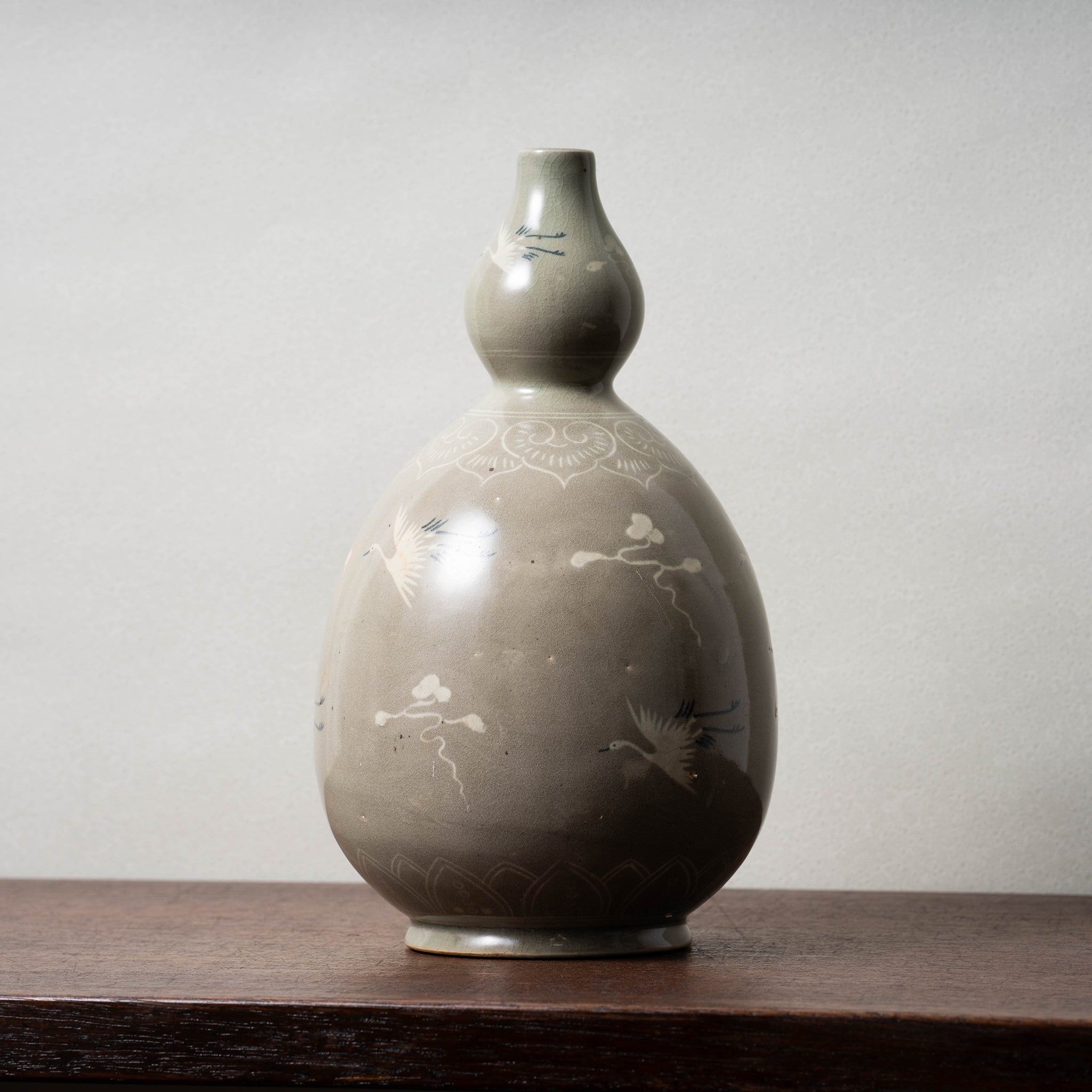 中国影青青白磁陽刻雲龍文蒜口瓶高さ約31㎝MR7918B