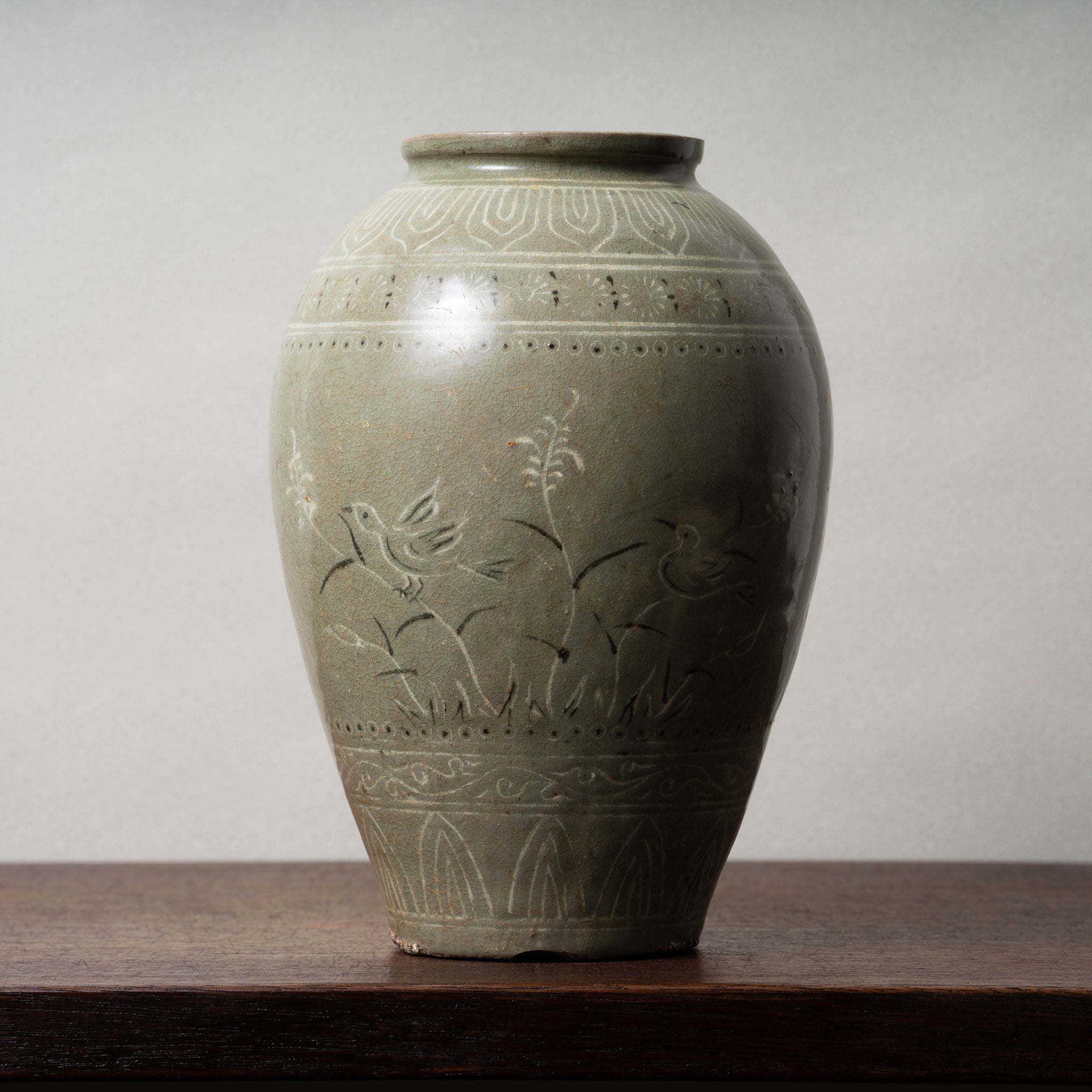 李朝 灰釉突帯付壺 花瓶 置物 【公式通販】