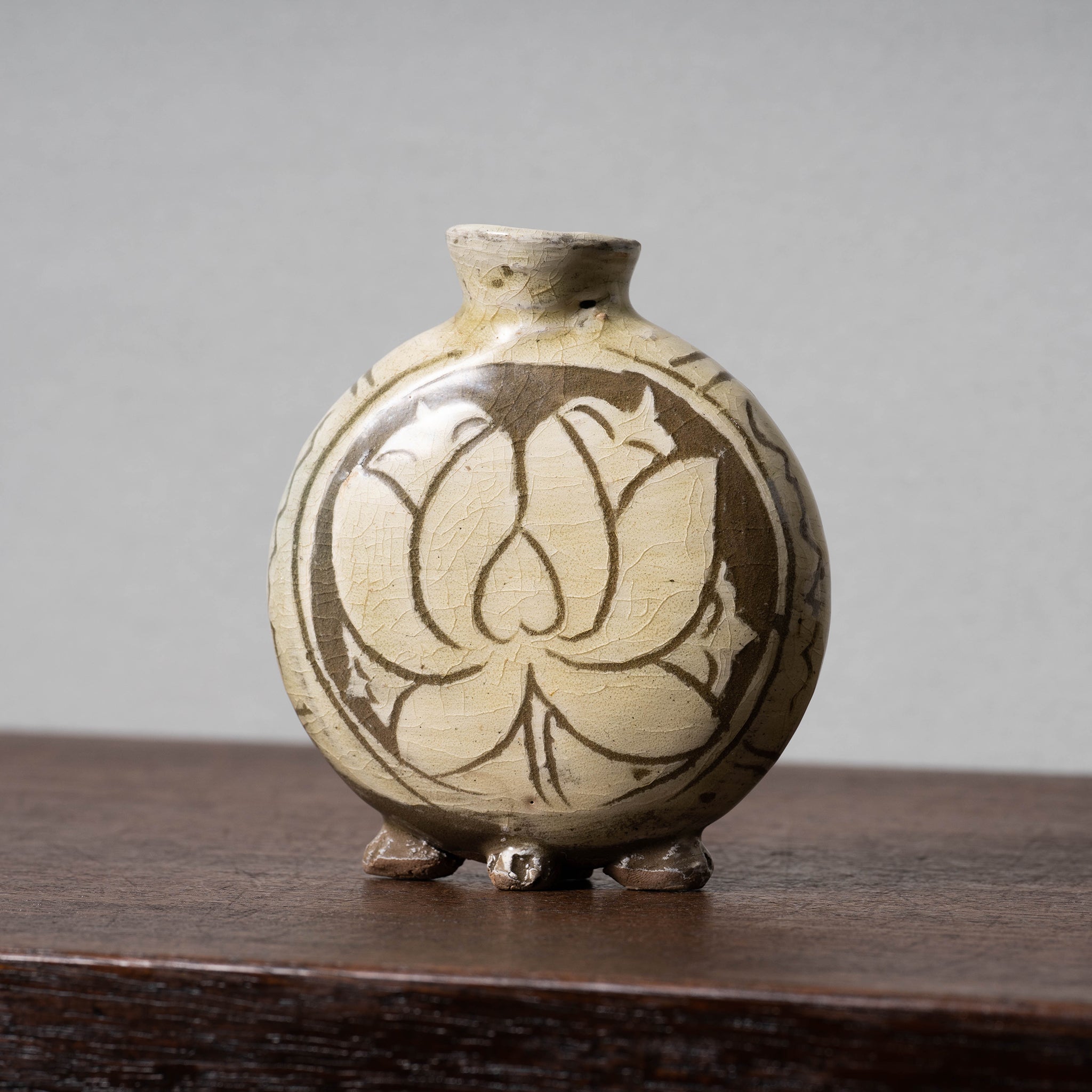 李朝 高麗 コレクター品] 粉青沙器 魚紋 扁瓶 白磁 朝鮮 韓国