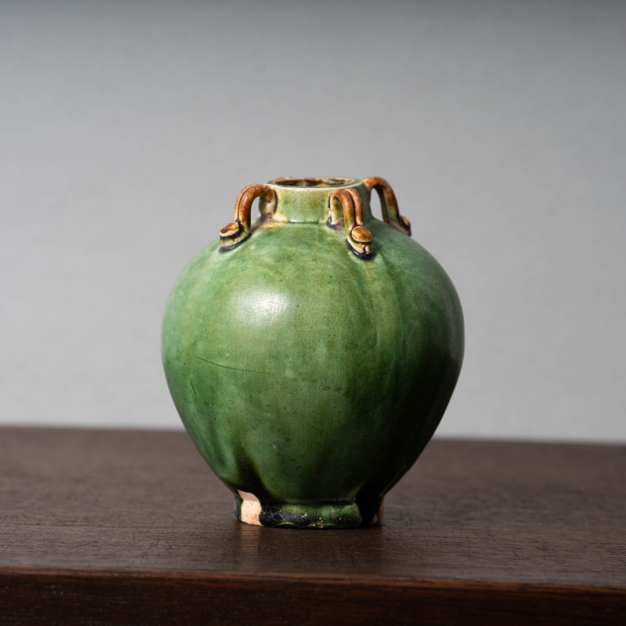 15-16世紀ビルマ 白錫釉緑彩面取小壺 / 仏教美術 鉛釉 香炉 花入 花器