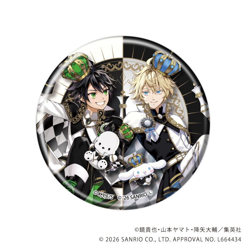 終わりのセラフ×サンリオキャラクターズ｜マット加工缶バッジ(57mm