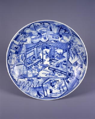 時空を超えて＝（6） 染付職人尽し絵図大皿 江戸後期、県指定重要文化