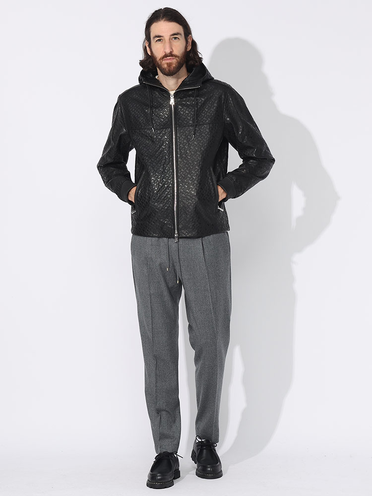 HUGO BOSS (ヒューゴボス) レザー エンボスモノグラム フルジップ