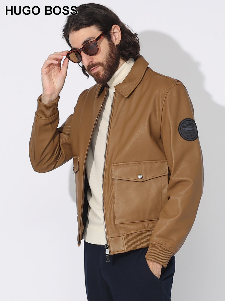HUGO BOSS (ヒューゴボス) レザー ダブルジップ ジャケット HB50499073