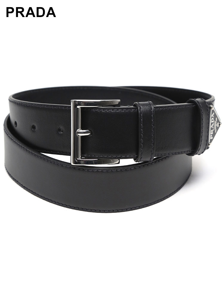 PRADA (プラダ) レザー ロゴプレート ピンバックルベルト 85cm 95cm