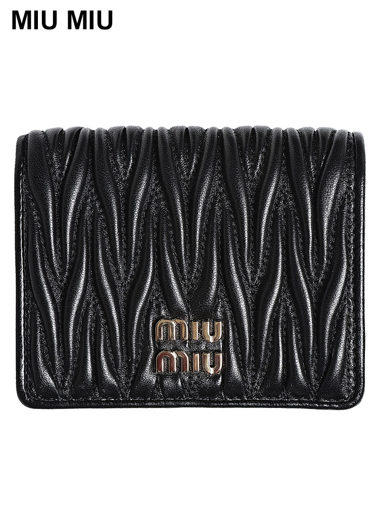 MIUMIU (ミュウミュウ) マテラッセレザー メタルロゴ 二つ折り 財布