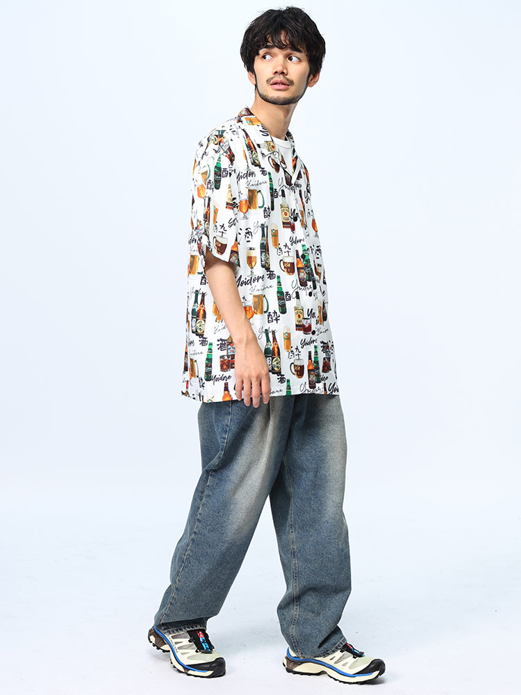 YOIDORE (ヨイドレ) 酒×総柄 オープンカラー デザインシャツ 824702