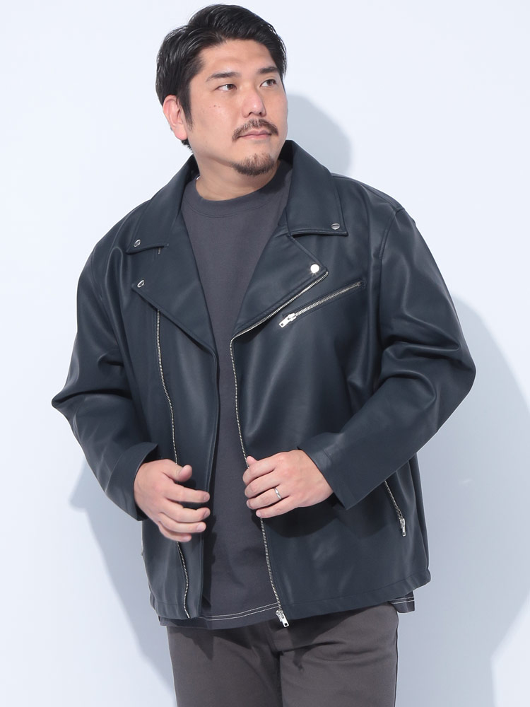 ライダース ジャケット 合成皮革 ダブル アウター レザーブルゾン