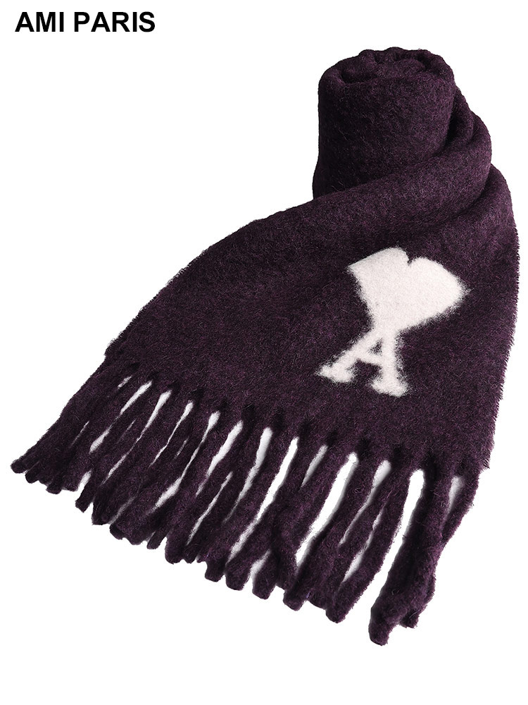 AMI PARIS (アミパリス ) アルパカウール ロゴ フリンジ ロング