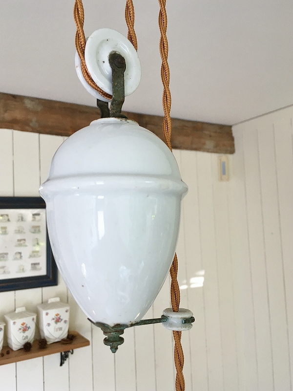 フランスアンティーク 滑車ランプ 昇降式ペンダントライト 照明
