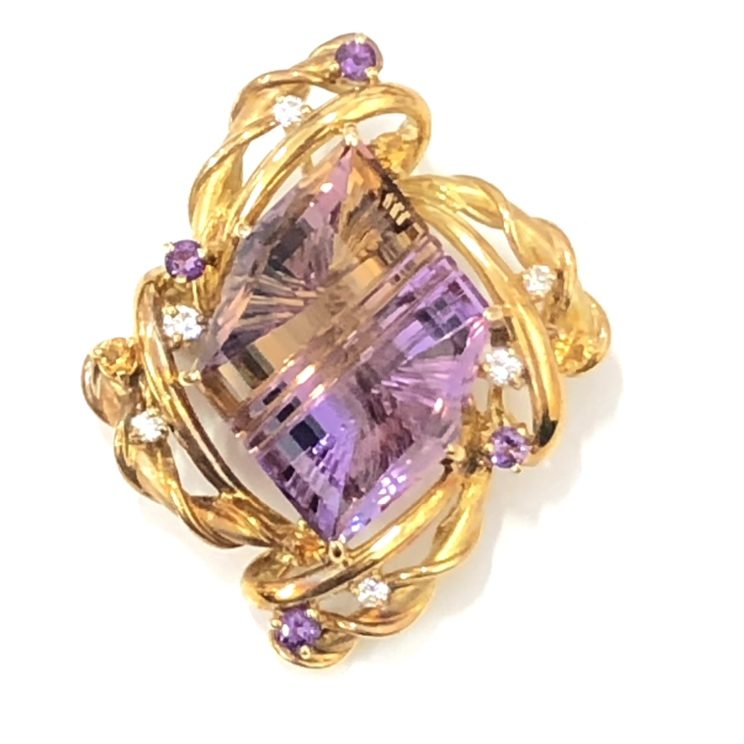 販売 【最終】K18 750 ブローチ メレダイヤ シトリン 最終】K18 750