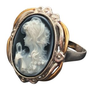 カメオ ブローチ 瑪瑙 天然石 緑 K18(18金) ゴールド 06ar カメオ