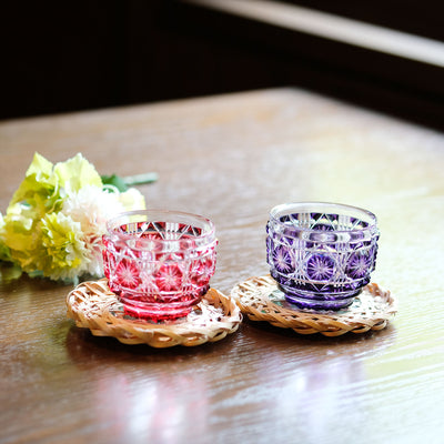 島津薩摩切子】復元 猪口(大) cut18金赤×島津紫セット – ㈱島津興業