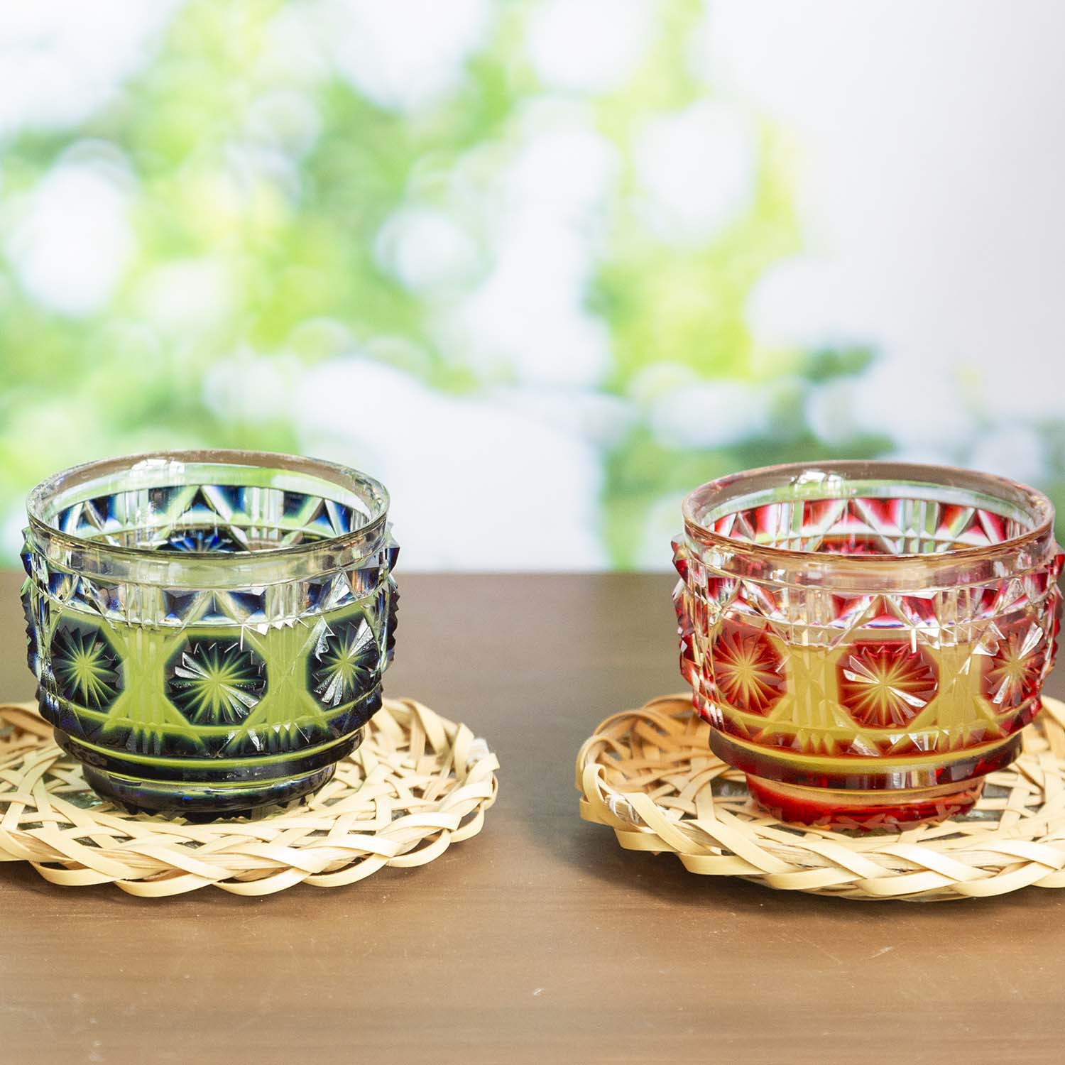 島津薩摩切子】復元 猪口(大) cut18金赤×藍セット – ㈱島津興業 島津