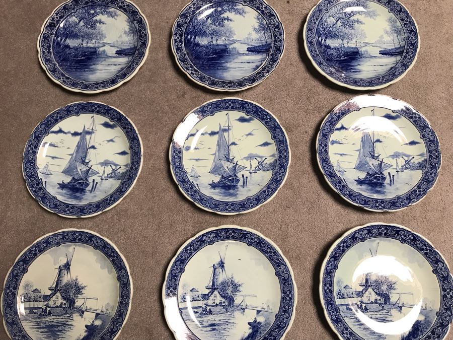 Collection Of Nine Royal Sphinx Maastricht Blue & White Delfts