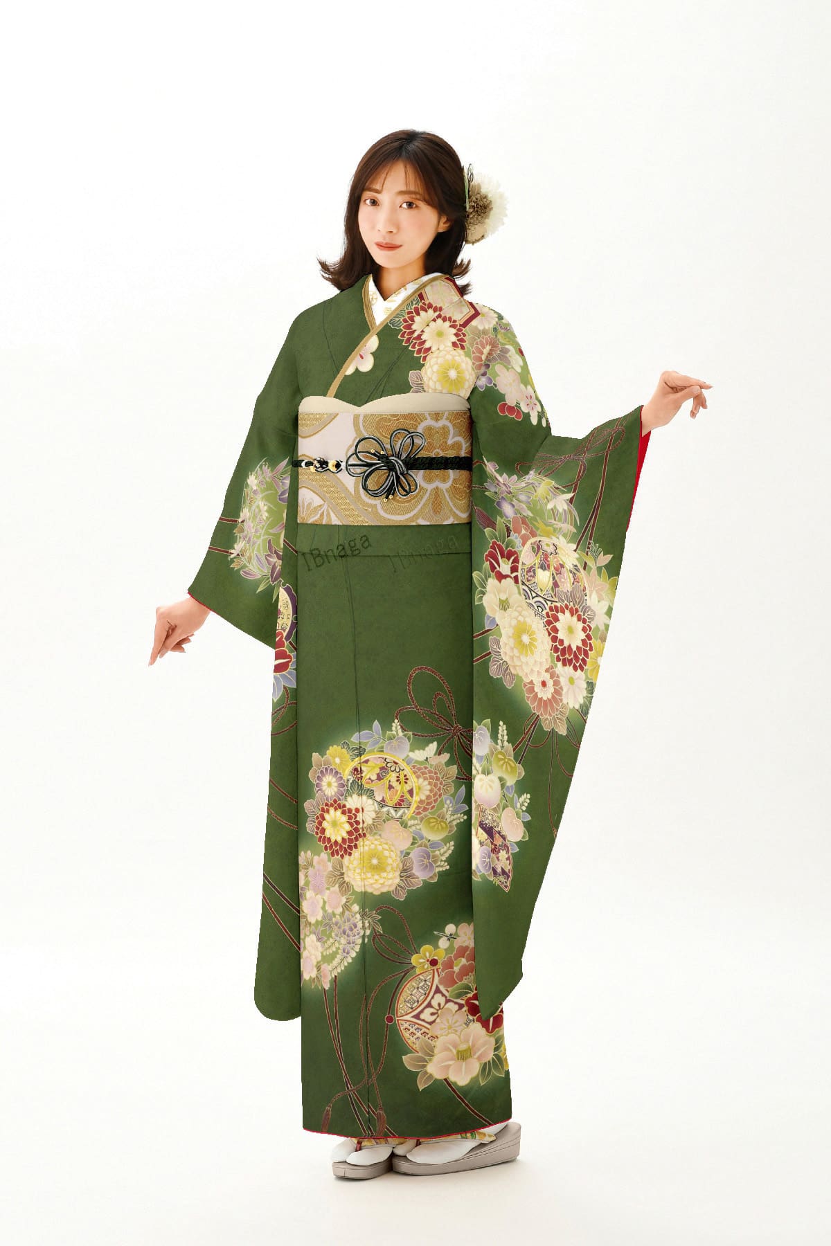 成人式振袖 深緑｜菊と毬の写真映え上品振袖