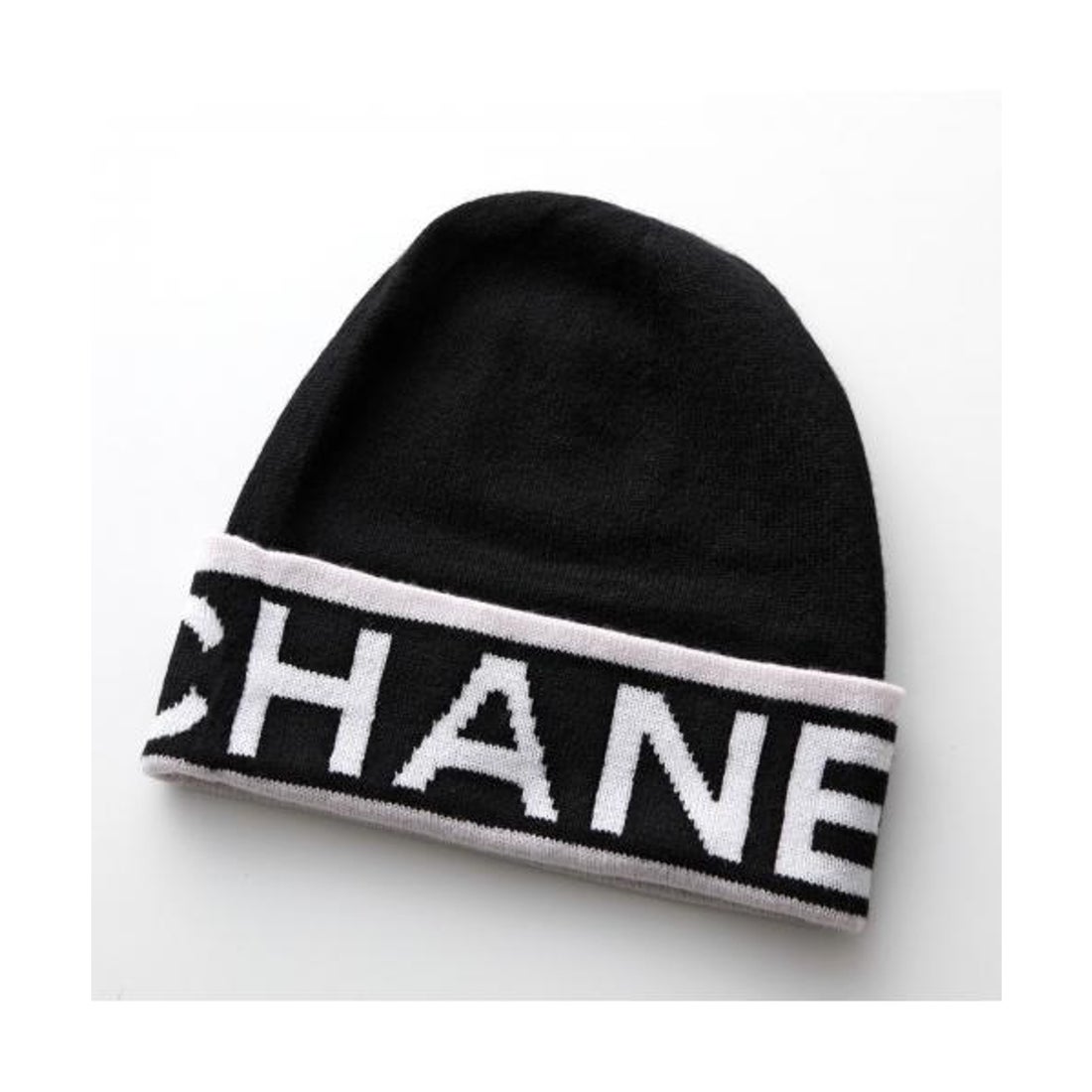 シャネル CHANEL ニット帽 ネイビー/ホワイト