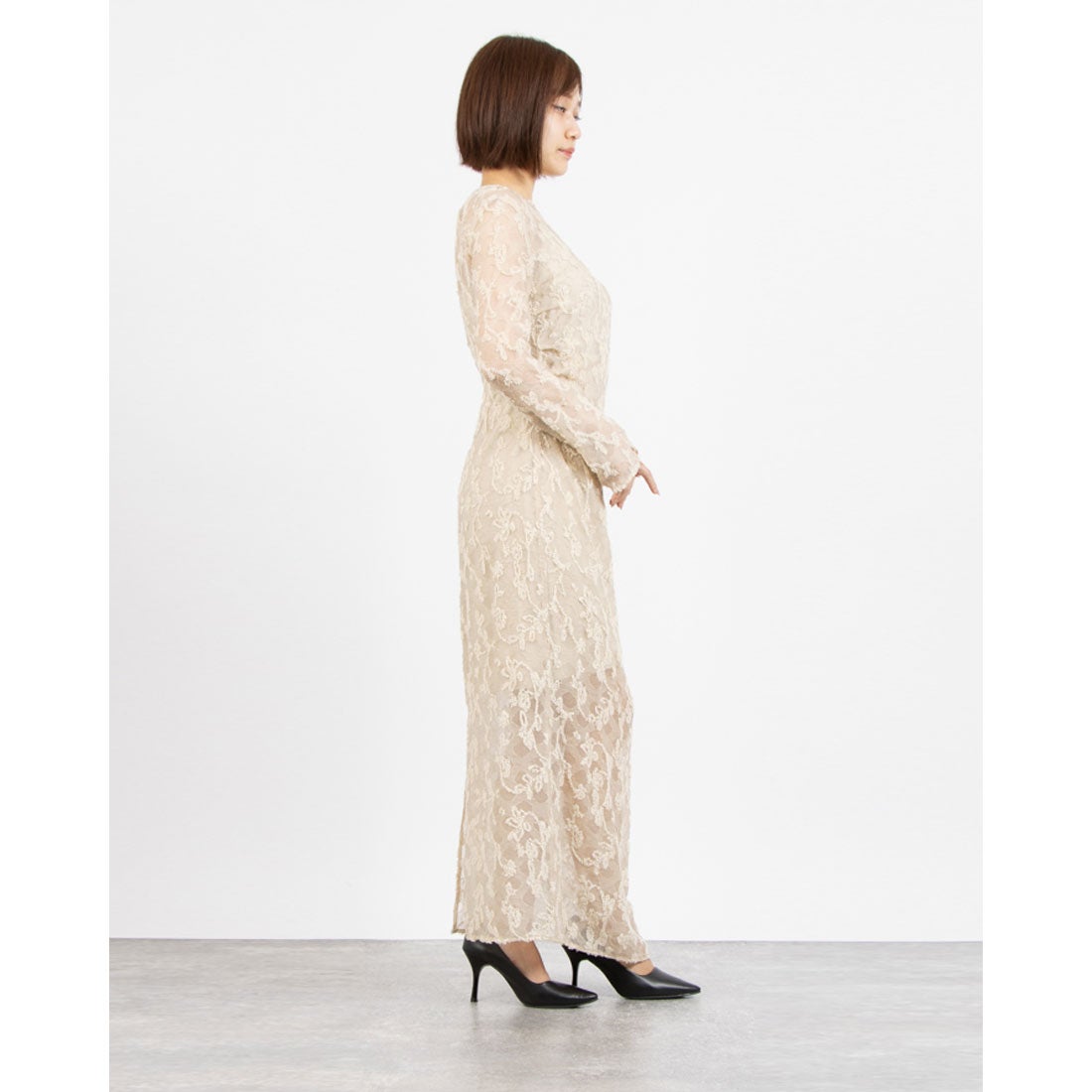CLANE 花柄刺繍 ロングドレス ベージュ CLANE 花柄刺繍 ロング