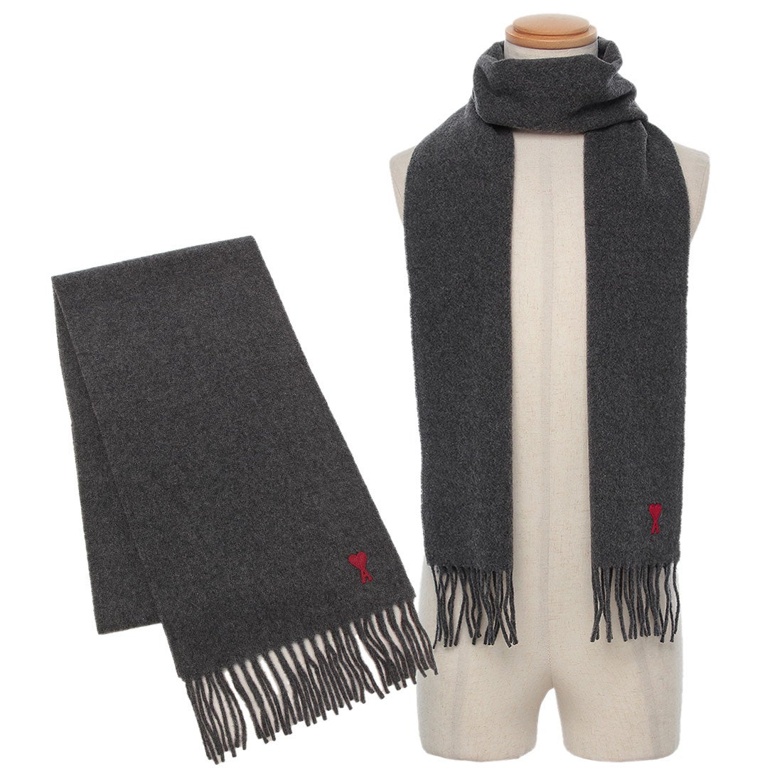 アミパリス Ami Paris マフラー ロゴ フリンジ グレー メンズ