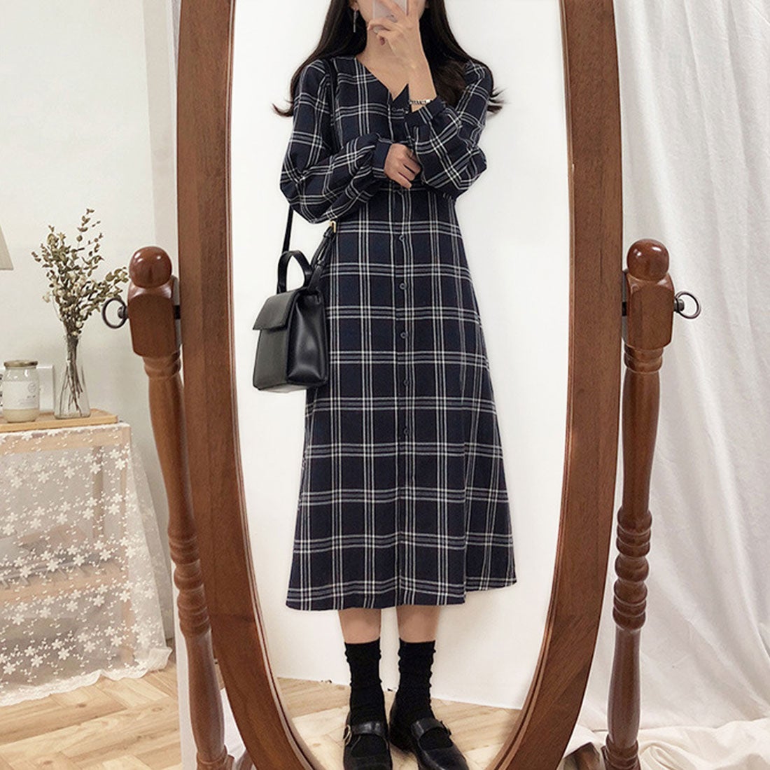 アミュレット Amulet チェック柄シャツワンピース ワンピース 長袖 前